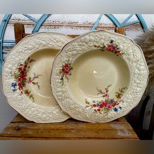 Vintage Crown Ducal Forentine England Rosalie Soup Salad Bowl 2 Floral Pattern